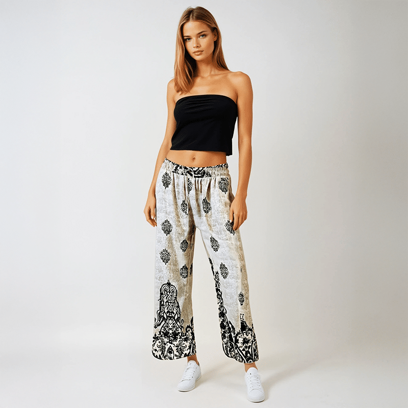 Pantalon fluide motifs noirs