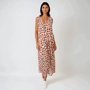 Robe longue rouge léopard