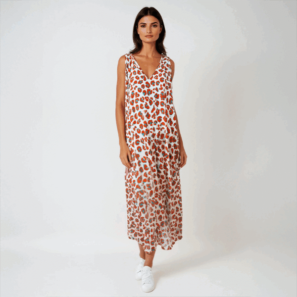 Robe longue rouge léopard