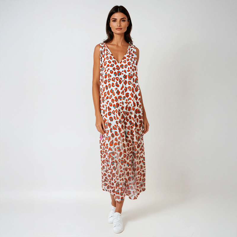 Robe longue rouge léopard
