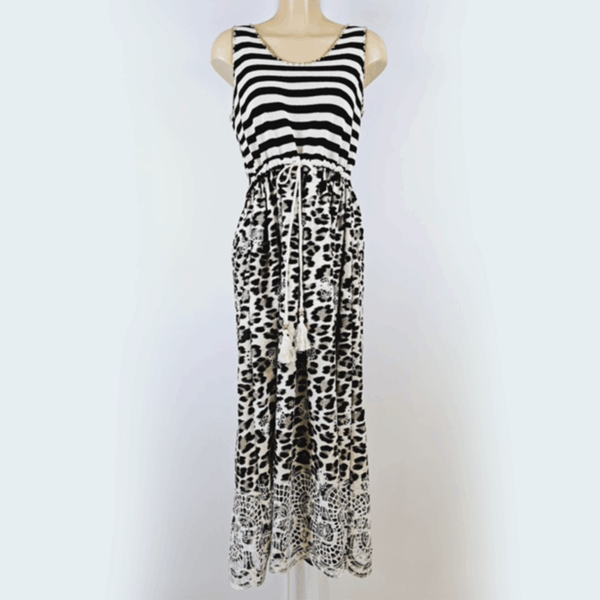 Robe longue marinière et léopard