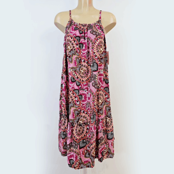Robe longue fuchsia motifs