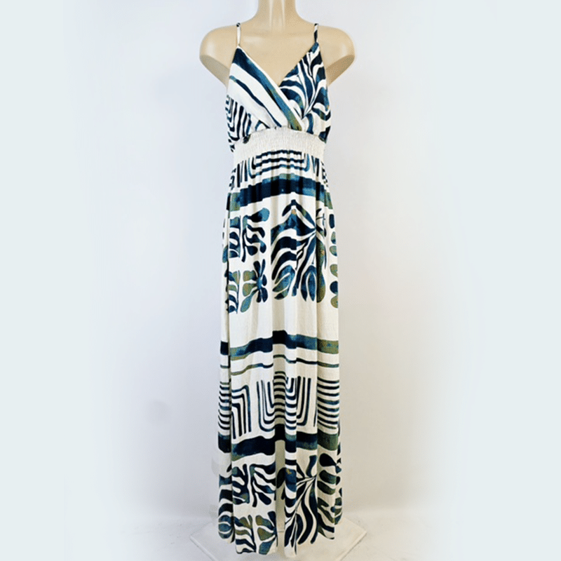 Robe longue motifs bleus