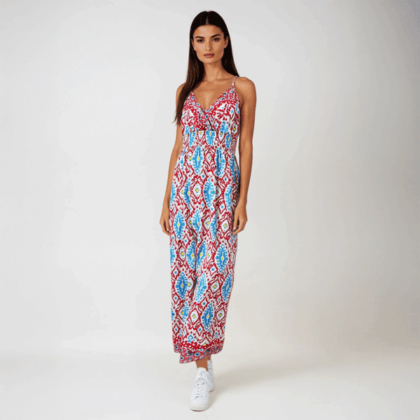 Robe longue motifs rouge et bleu