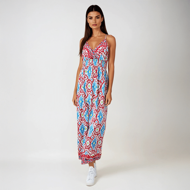 Robe longue motifs rouge et bleu