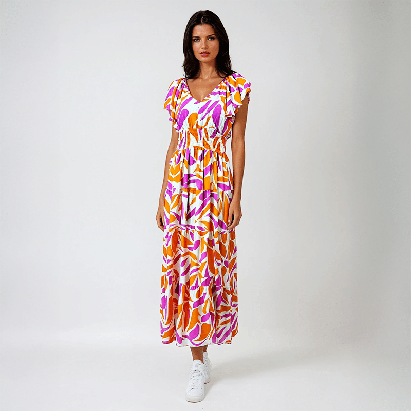 Robe colorée orange et rose